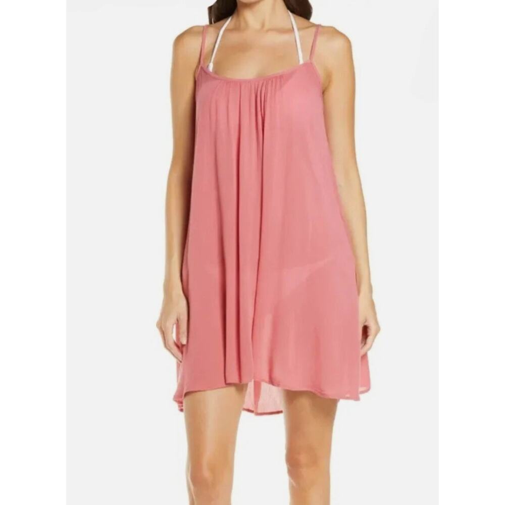 Elan Mauve Pink Strappy Mini Flowy Crinkle Cover Up Sundress – Size Medium NEW